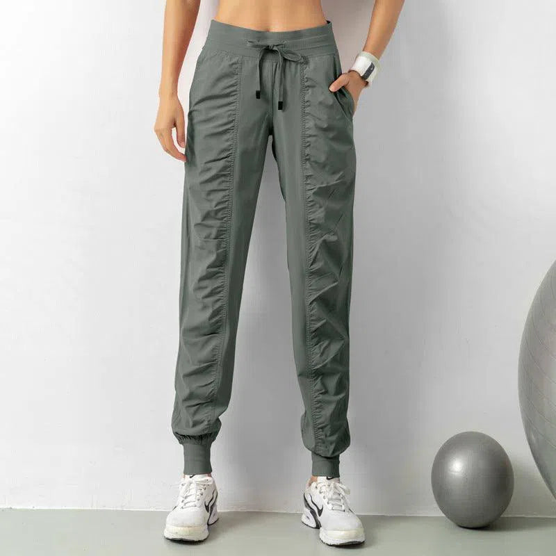 Fashion Casual Sports Pants For Women Loose Legs Drawstring High Waist Trousers With Pockets Running Sports Gym Fitness Yoga Pants-Grey-4