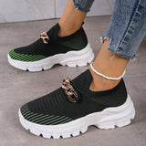 Fashion Chain Design Shoes For Women Breathable Casual Soft Sole Walking Sock Slip On Flat Shoes-Black-2