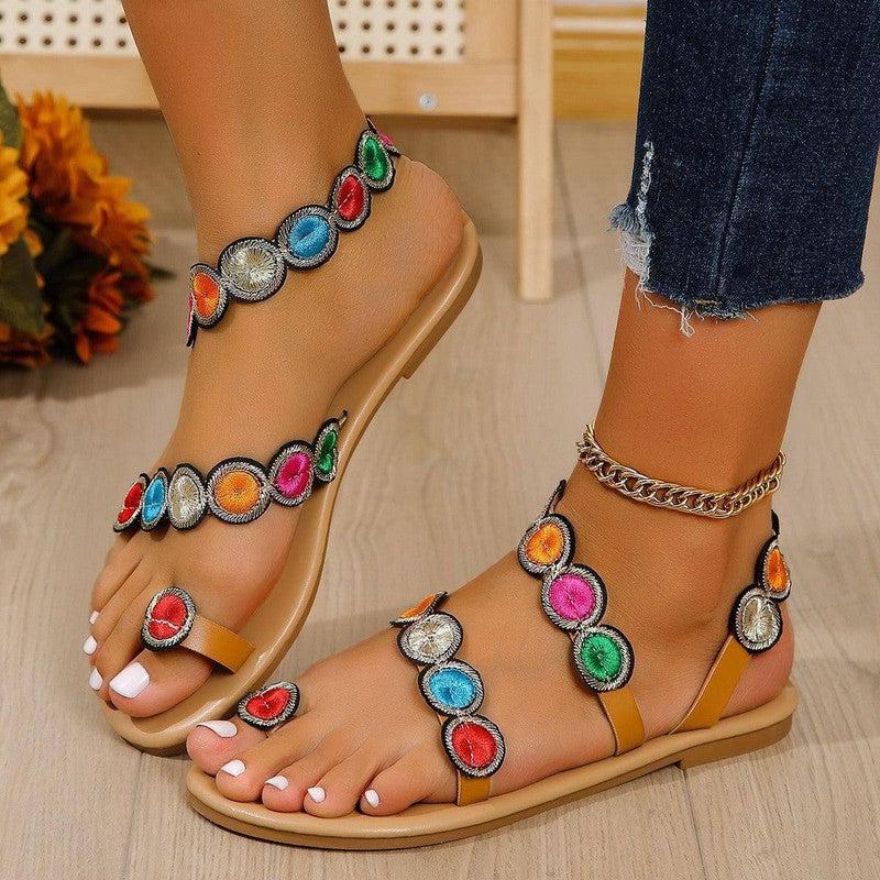 Fashion Peacock Embroidery Pattern Flat Sandals Summer-2