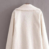 Fashion Simple Pure Color Women's Lapel Wool Coat-3