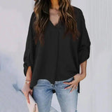 LOVEMI - Lovemi - Fashion Solid Color V-Neck Long-Sleeved Casual