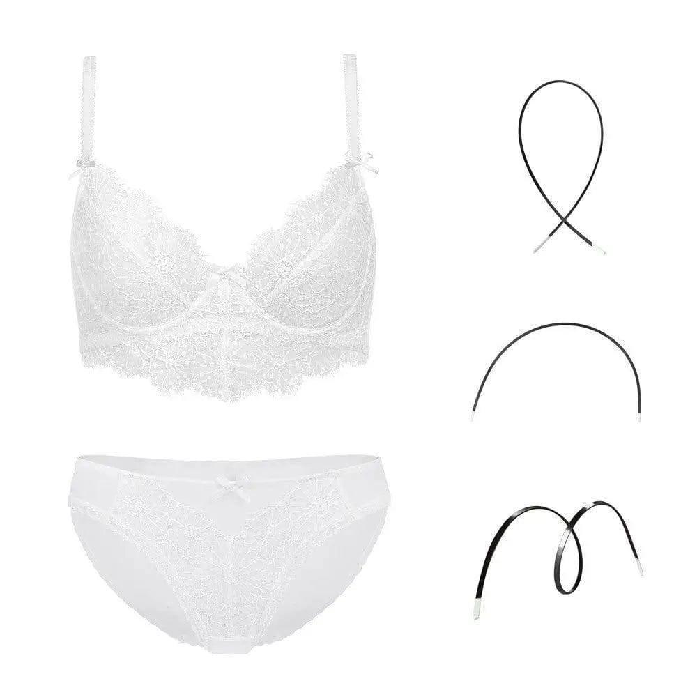 Fashion Transparent Women Bra And Panties Set Embroidery-White-3