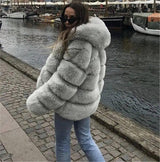 Faux fur jacket-Light gray-5