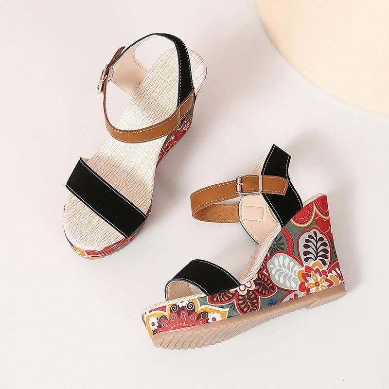 Floral Embroidered High Wedge Sandals-6