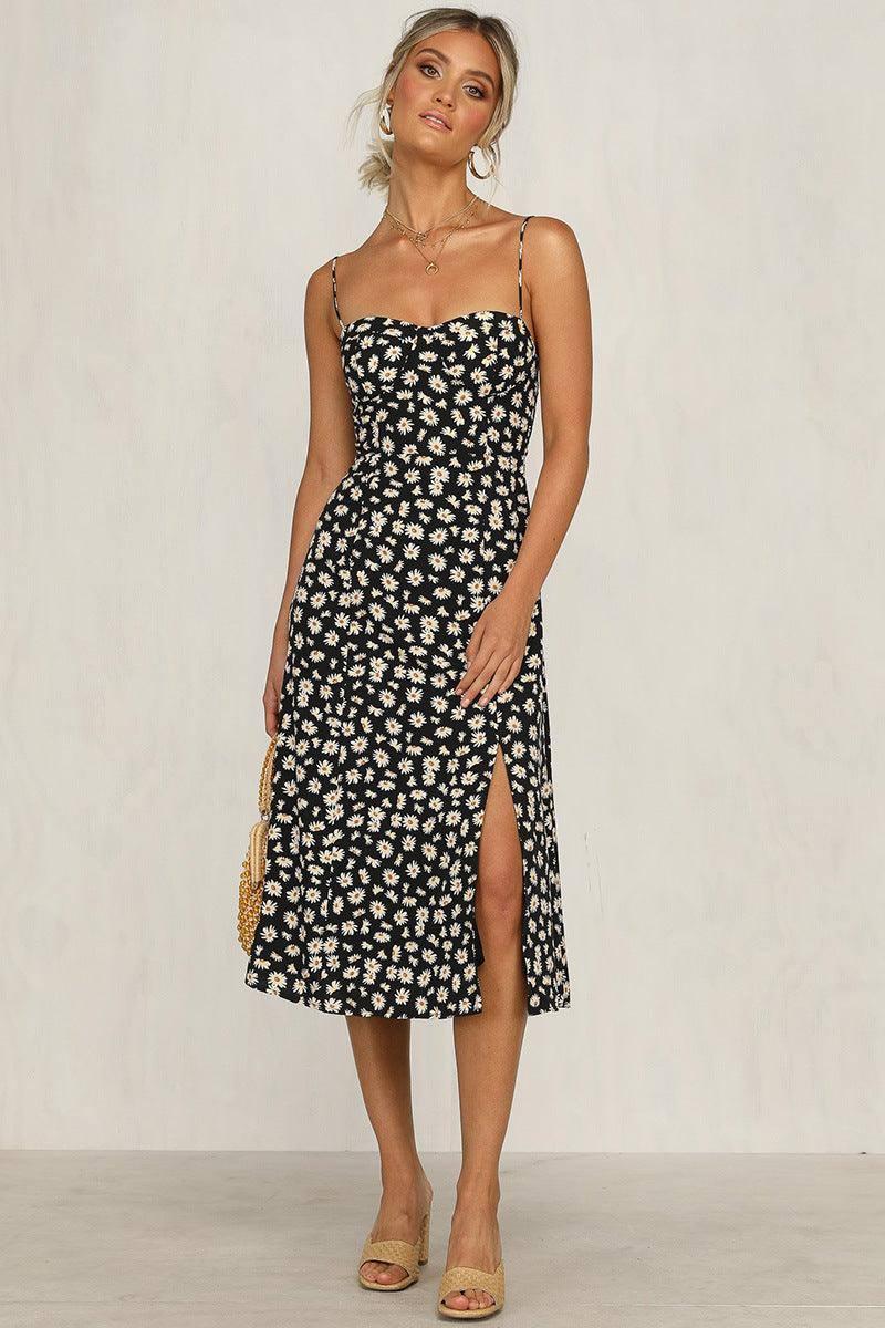 Floral floral split dress-Black-10