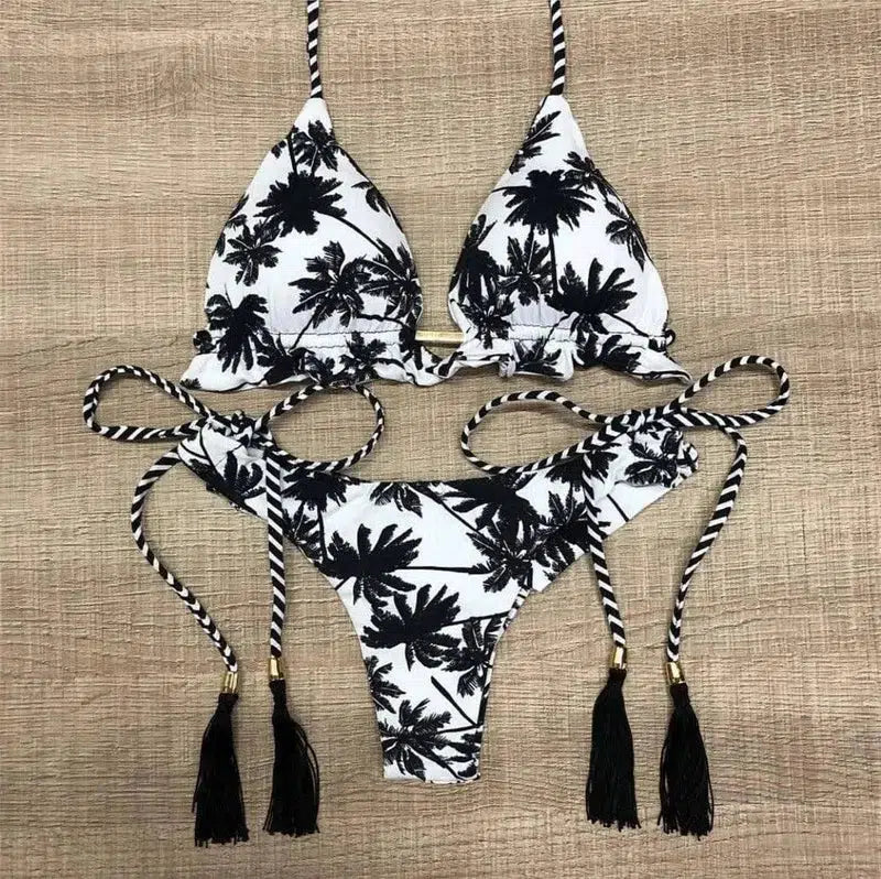 Floral print bikini-White-7