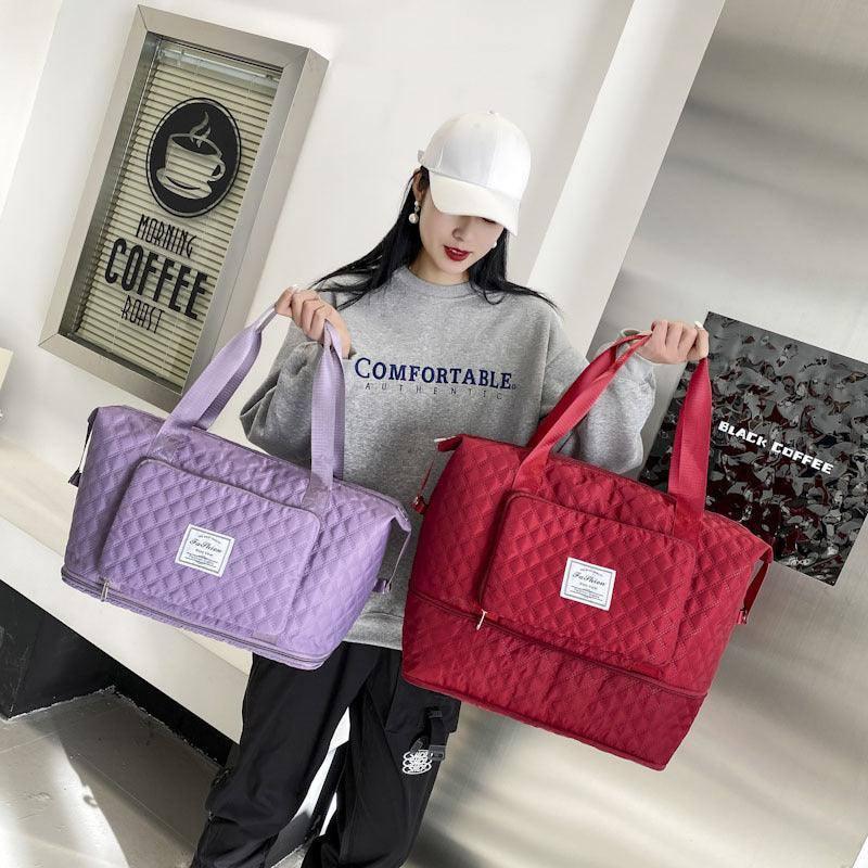 Foldable Travel Duffle Bag With Rhombus Sewing Design Large-3