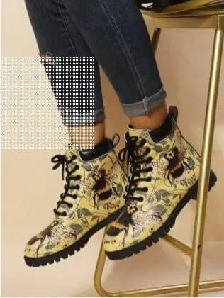 Front Lace-up Casual Short Boots Women-Yellow Bee-11