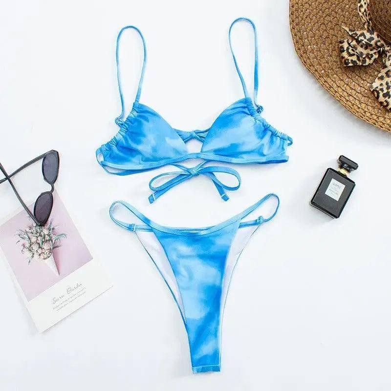 Gorgeous Triangle Cup Strap Bikini-Blue-4