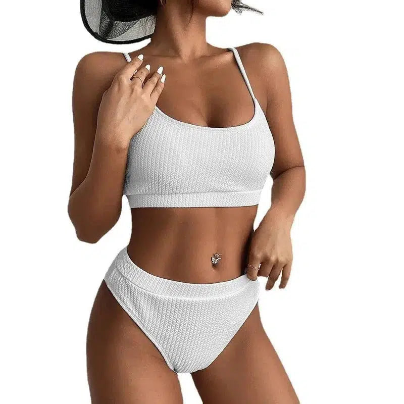 High Waist Bikini Swimwear Women Swimsuit Push Up-White-16