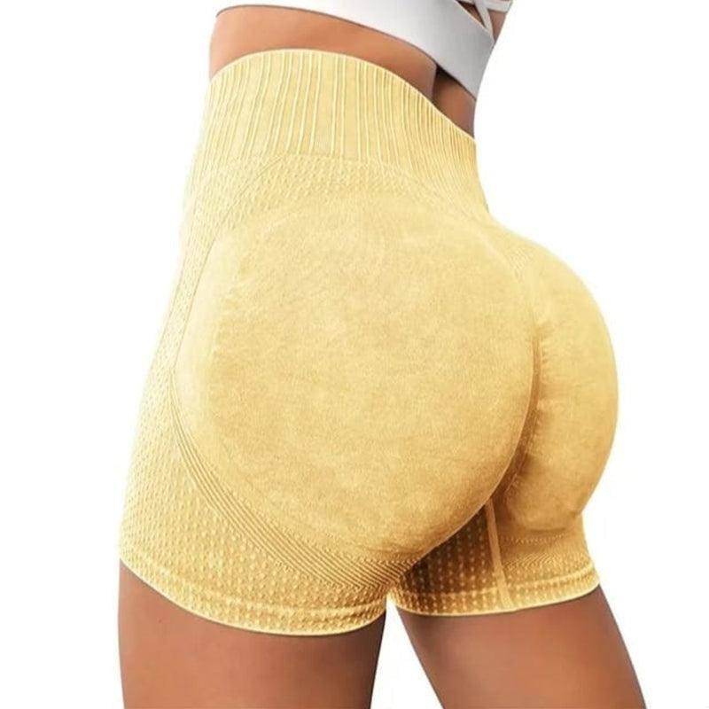 High-waisted Hip-lifting Fitness Pants Solid Color Quick-drying Tight Running Sports Yoga Shorts Women-Yellow-10