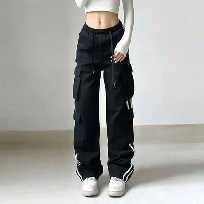 Hip-hop Lazy Striped Webbing Color Contrast Overalls-Black-2