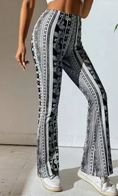 Hip Retro Printed Bootleg Pants Casual Pants-Style 7-13