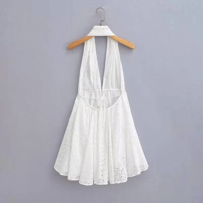 Hollow Embroidered Hanging Collar Dress Backless Skirt-4