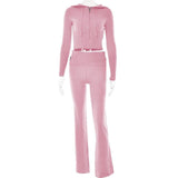 Hoodie Suit Women Leisure Sexy Zip Long Sleeve Sweater And-Pink suit-13