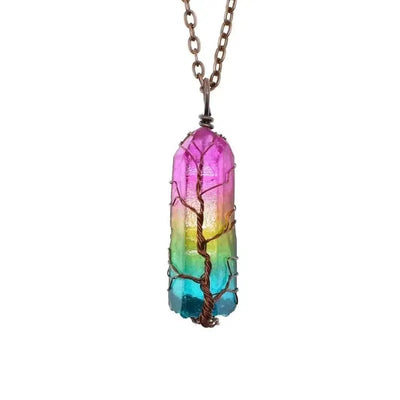 Hot Selling Stone Crystal Pillar Tree Of Life Pendant In-Colorful-1