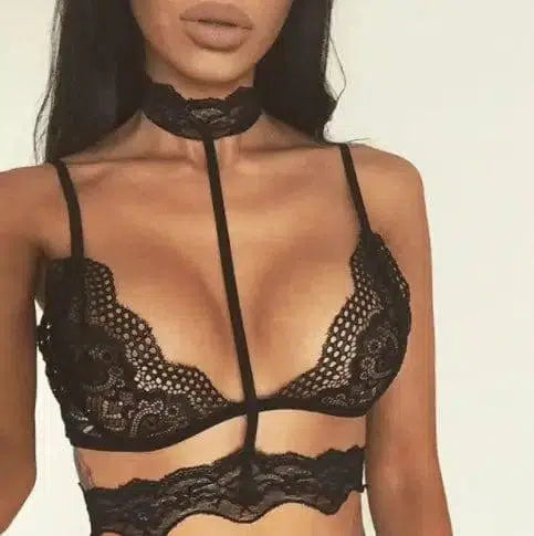 Hot Sexy Women Crop Tops Lace Choker Sheer Bralette Bustier-A-1