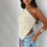 Ins Lace Backless Top Summer Solid Color Waistless-7