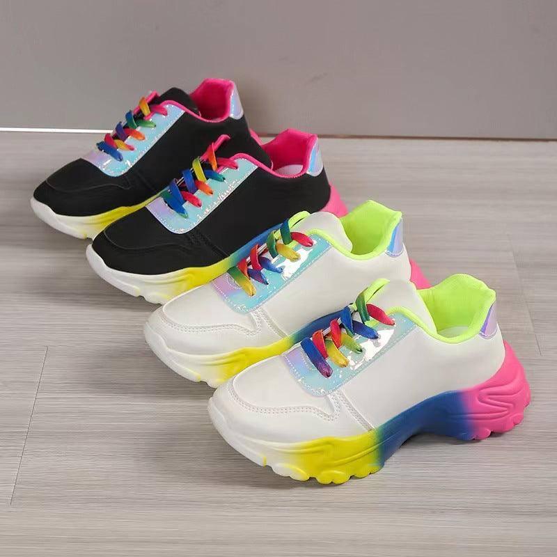 INS Style Rainbow Color Sports Shoes For Women Thick Bottom Lace-up Sneakers Fashion Casual Lightweight Running Walking Shoes-7