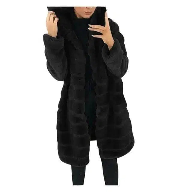 Jacket Winter White Big Solid Jackets For Women Long Coat-Black-4