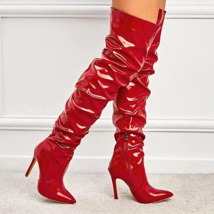 Knee High Long Boots Women Fashion Super High Heel Party-Red-1