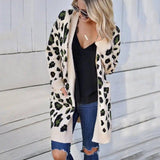 Knit Cardigan Sweater Tricolor Leopard Sweater-Apricot-5