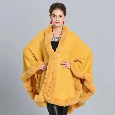 Knitted Scarf Shawl Cape-Yellow-1