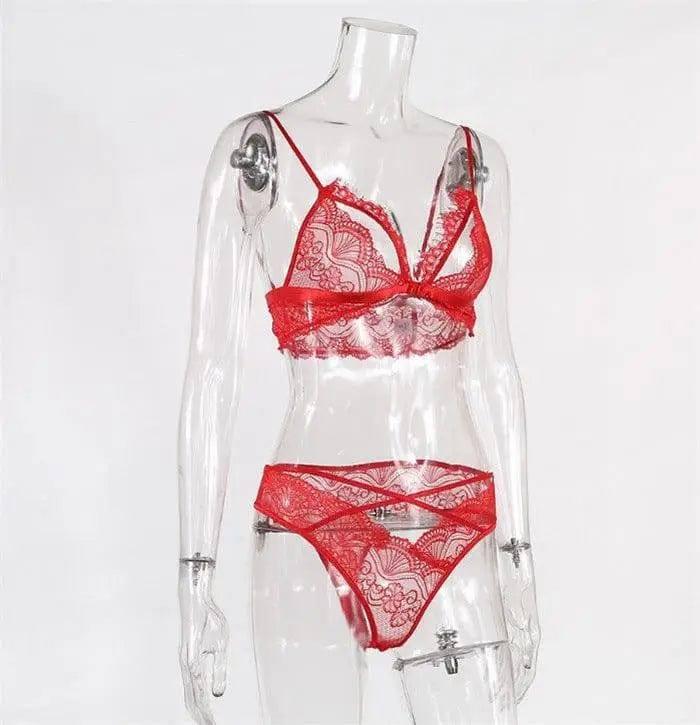 Lace lingerie set-Red-5