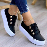 Lace-up Flats Sneakers Women Rivet Casual Shoes-Black-1