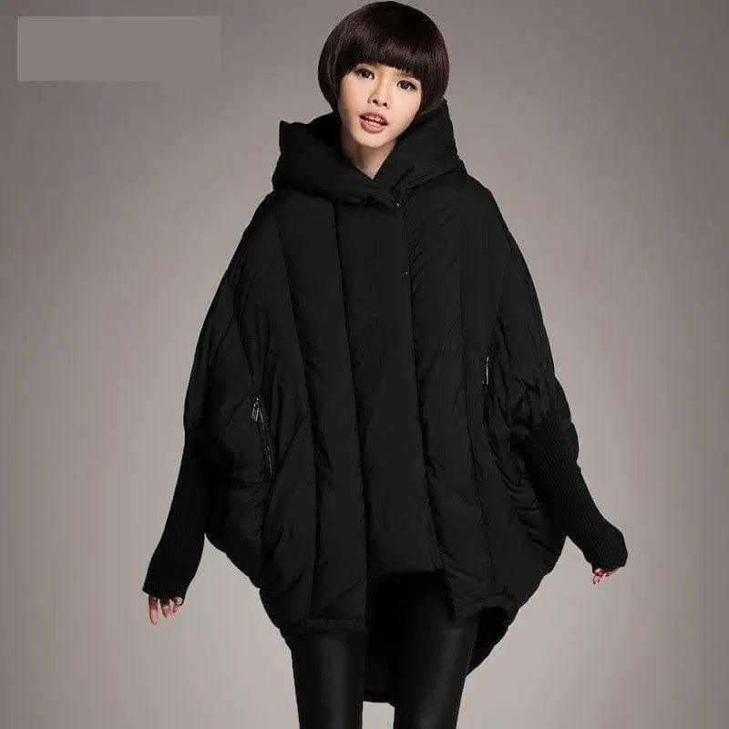 Ladies Loose Pocket Hooded Cloak Jacket-Black-1