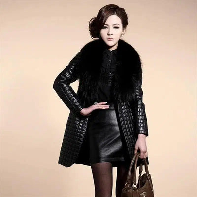 Ladies mid-length faux fur coat-2