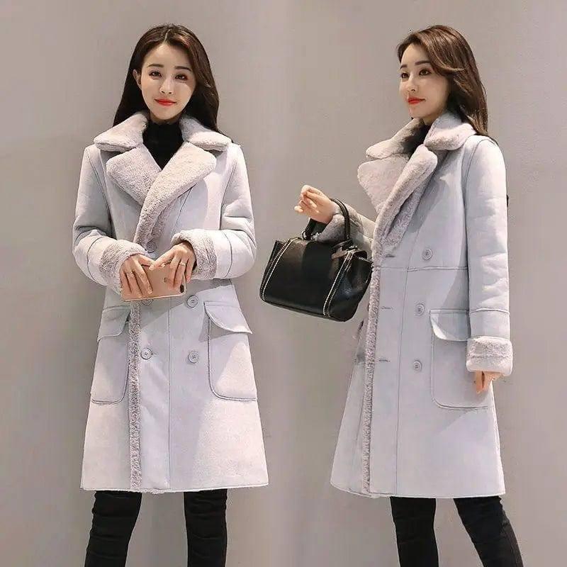 Lamb wool coat women-Light Grey-7