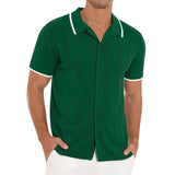 Lapel Short-sleeved Shirt Summer Fashion Casual Stitching-Green-2