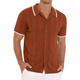 Lapel Short-sleeved Shirt Summer Fashion Casual Stitching Green / 3XL-Camel-3