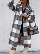 Lapel Thick Loose Plaid Woolen Coat Jacket-Greygrid-3