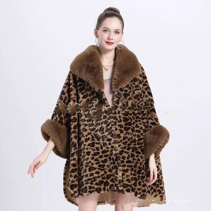 Leopard Print Big Hair Leader Mouth Cardigan Cape Women-2