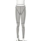 letter printed high waist hip bottom leggings-Grey-2