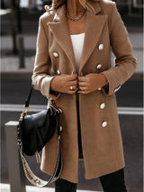 Long-sleeve Blazer-collar Double-breasted Nizi Coat-Khaki-5