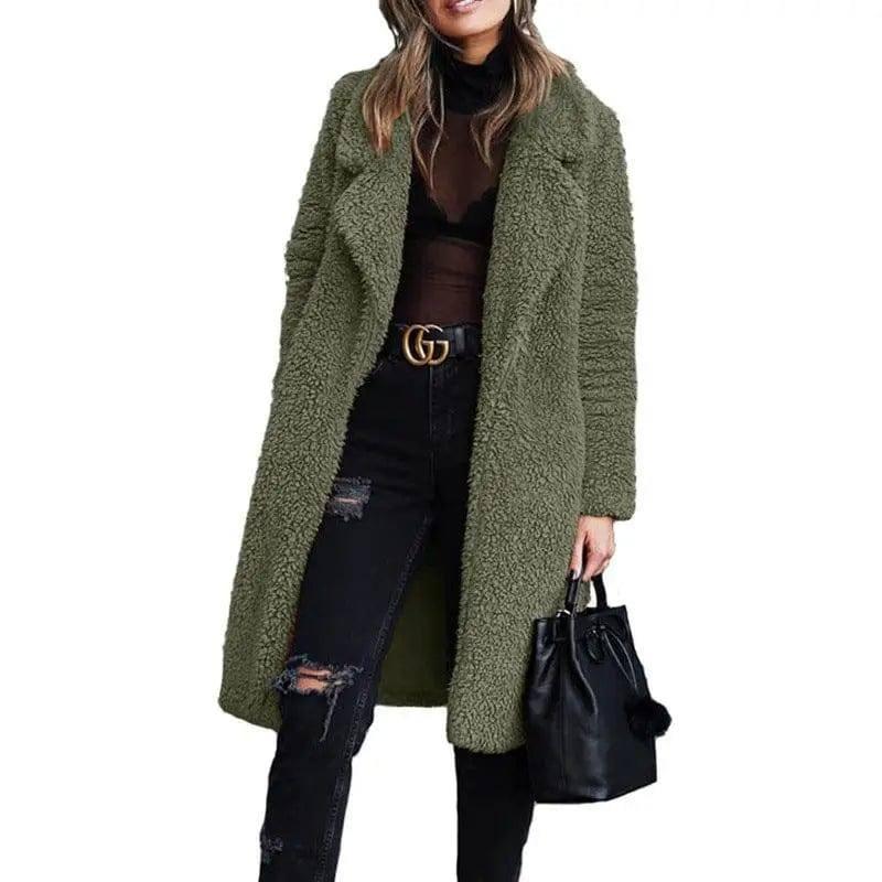 Long sleeve lapel lamb wool coat-MilitaryGreen-2