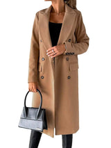 Long Sleeve Lapel Solid Double Breasted Slim Coat Coat-17