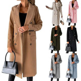 Long Sleeve Lapel Solid Double Breasted Slim Coat Coat-5