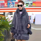 Autumn And Winter Fox Fur Hooded Cape Cape Ladies-Grey-3