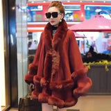 Autumn And Winter Fox Fur Hooded Cape Cape Ladies-Red-4