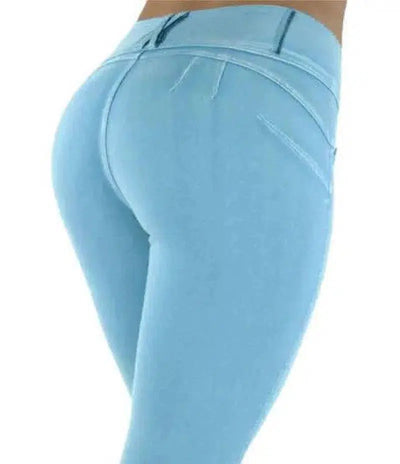 Autumn new slim slimming hips tights placket button-Blue-8