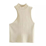 Sleeveless Knit Tank Tops for Layering-White-2