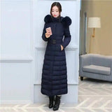 Belt super long down jacket-Blue-3