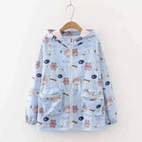 Kids' Hooded Raincoat with Cartoon Print-Blue-4