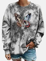 Butterfly Print Long-Sleeved Round Neck Bottoming Sweater-1