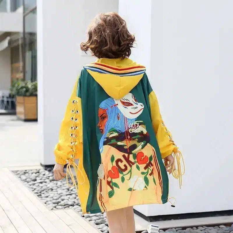 LOVEMI - Lovemi - Cartoon stitching hooded trench coat