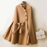 Chic Women's Cape Coat with Waist Tie-Camel-3